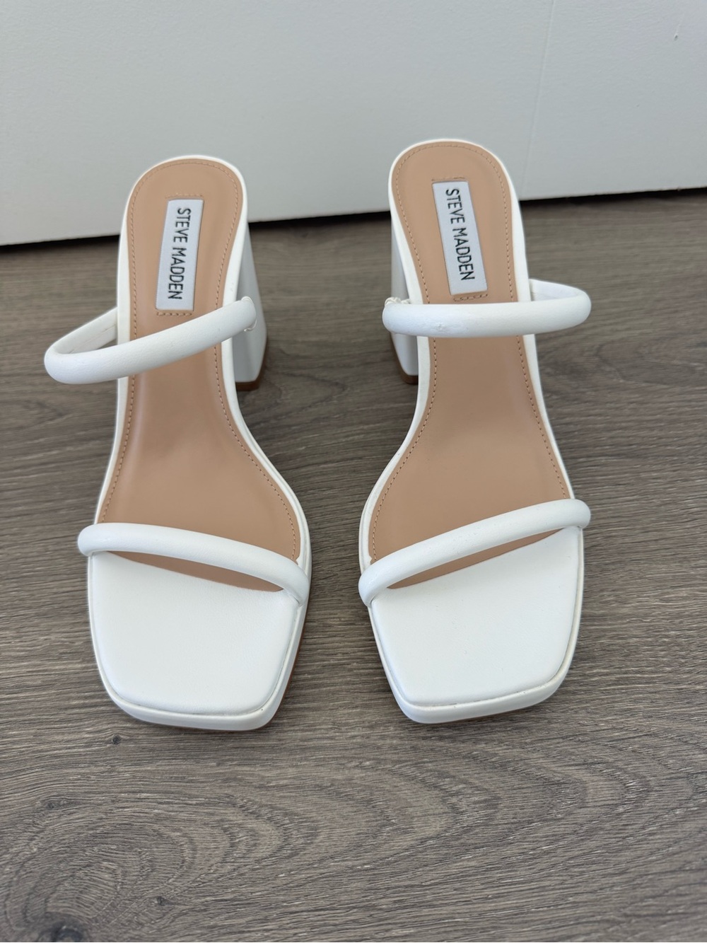 Steve Madden White Minimal Two-Strap Block Heel Mules